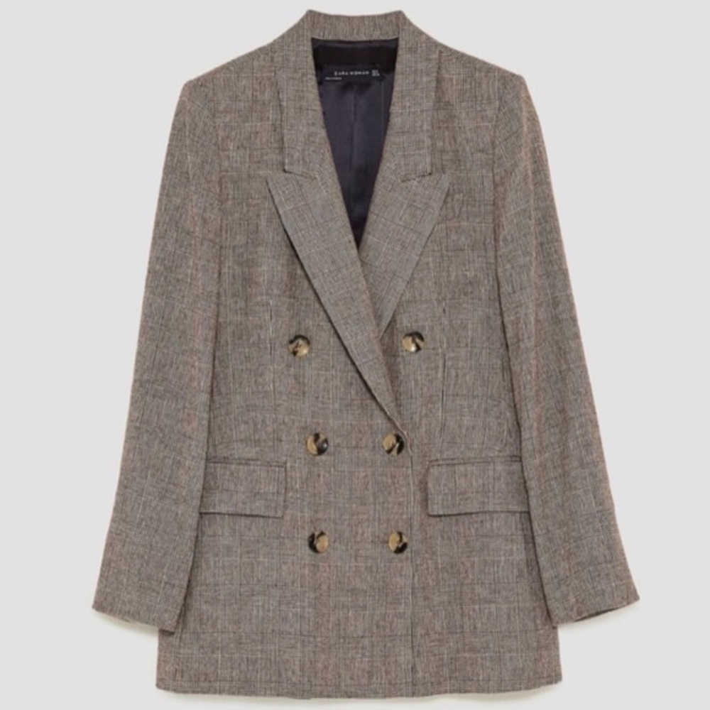 Zara Checked Double Breasted Blazer